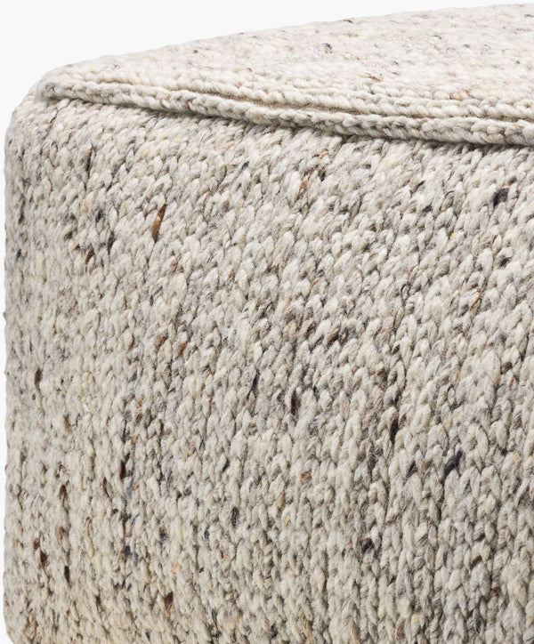 Surya Derby 14" X 24" Stylish Wool Pouf - Versatile Footrest & Seating, Durable Cotton Bottom, Chic Accent Oatmeal Wool,Cotton,Polybeads,Polybeads Drpf003-142424