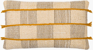 Surya Draper 14"L X 22"W Bohemian Lumbar Pillow - Eco-friendly Cotton, Colorful Embroidery & Comfort Cream Cotton,Cotton Drr001-1422