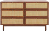 Safavieh Aino 6 Drawer Dresser Walnut 60.7" x 17.7" x 32.2"