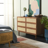 Safavieh Aino 6 Drawer Dresser Walnut 60.7" x 17.7" x 32.2"