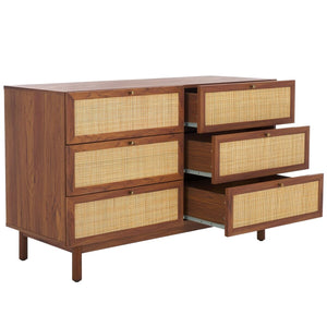 Safavieh Aino 6 Drawer Dresser Walnut 60.7" x 17.7" x 32.2"