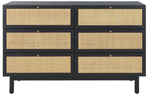 Safavieh Aino 6 Drawer Dresser Black 60.7" x 17.7" x 32.2"