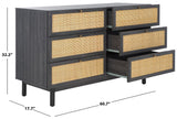 Safavieh Aino 6 Drawer Dresser Distressed Black 60.7" x 17.7" x 32.2"