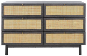 Safavieh Aino 6 Drawer Dresser Distressed Black 60.7" x 17.7" x 32.2"