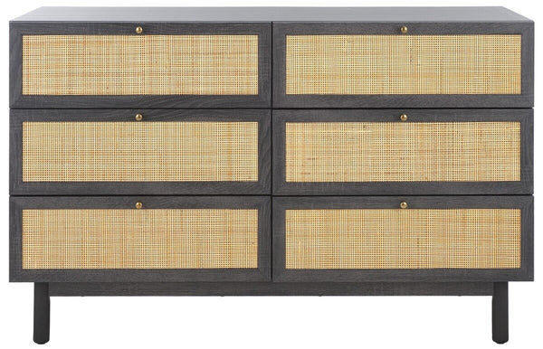 Safavieh Aino 6 Drawer Dresser Distressed Black 60.7" x 17.7" x 32.2"