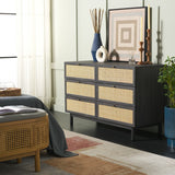 Safavieh Aino 6 Drawer Dresser Distressed Black 60.7" x 17.7" x 32.2"