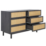 Safavieh Aino 6 Drawer Dresser Distressed Black 60.7" x 17.7" x 32.2"