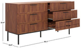 Safavieh Axelle 6 Drawer Dresser Walnut / Black / Black 63.1" x 18.5" x 32.4"