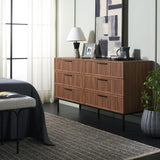 Safavieh Axelle 6 Drawer Dresser Walnut / Black / Black 63.1" x 18.5" x 32.4"