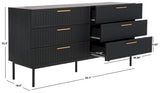 Safavieh Axelle 6 Drawer Dresser Black / Black / Gold 63.1" x 18.5" x 32.4"