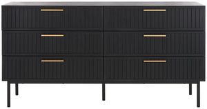 Safavieh Axelle 6 Drawer Dresser Black / Black / Gold 63.1" x 18.5" x 32.4"