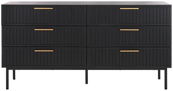 Safavieh Axelle 6 Drawer Dresser Black / Black / Gold 63.1" x 18.5" x 32.4"