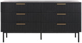 Safavieh Axelle 6 Drawer Dresser Black / Black / Gold 63.1" x 18.5" x 32.4"