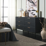 Safavieh Axelle 6 Drawer Dresser Black / Black / Gold 63.1" x 18.5" x 32.4"