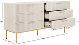 Safavieh Axelle 6 Drawer Dresser White / Gold / Gold 63.1" x 18.5" x 32.4"