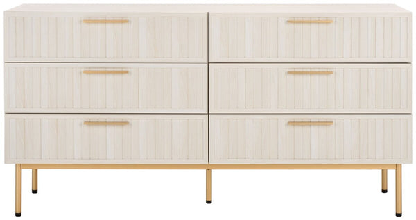 Safavieh Axelle 6 Drawer Dresser White / Gold / Gold 63.1" x 18.5" x 32.4"