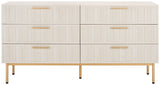 Safavieh Axelle 6 Drawer Dresser White / Gold / Gold 63.1" x 18.5" x 32.4"