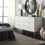 Safavieh Axelle 6 Drawer Dresser White / Gold / Gold 63.1" x 18.5" x 32.4"