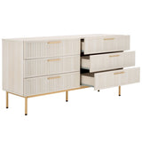 Safavieh Axelle 6 Drawer Dresser White / Gold / Gold 63.1" x 18.5" x 32.4"