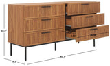 Safavieh Axelle 6 Drawer Dresser Oak / Black / Black  63.1" x 18.5" x 32.4"