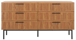 Safavieh Axelle 6 Drawer Dresser Oak / Black / Black  63.1" x 18.5" x 32.4"