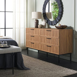 Safavieh Axelle 6 Drawer Dresser Oak / Black / Black  63.1" x 18.5" x 32.4"