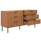 Safavieh Axelle 6 Drawer Dresser Oak / Black / Black  63.1" x 18.5" x 32.4"