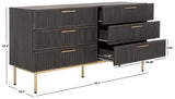 Safavieh Axelle 6 Drawer Dresser Distressed Black / Gold / Gold 63.1" x 18.5" x 32.4"