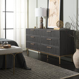 Safavieh Axelle 6 Drawer Dresser Distressed Black / Gold / Gold 63.1" x 18.5" x 32.4"