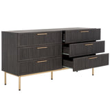 Safavieh Axelle 6 Drawer Dresser Distressed Black / Gold / Gold 63.1" x 18.5" x 32.4"