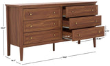 Safavieh Sondra 6 Drawer Dresser Walnut / Gold 63" x 18.5" x 33.4"