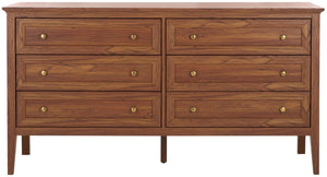 Safavieh Sondra 6 Drawer Dresser Walnut / Gold 63" x 18.5" x 33.4"