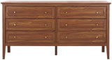 Safavieh Sondra 6 Drawer Dresser Walnut / Gold 63" x 18.5" x 33.4"