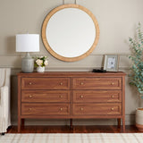 Safavieh Sondra 6 Drawer Dresser Walnut / Gold 63" x 18.5" x 33.4"