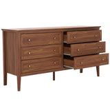 Safavieh Sondra 6 Drawer Dresser Walnut / Gold 63" x 18.5" x 33.4"