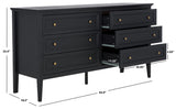 Safavieh Sondra 6 Drawer Dresser Black / Gold  63" x 18.5" x 33.4"