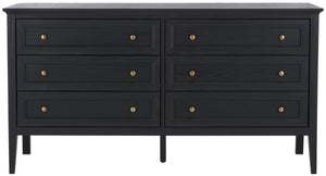 Safavieh Sondra 6 Drawer Dresser Black / Gold  63" x 18.5" x 33.4"