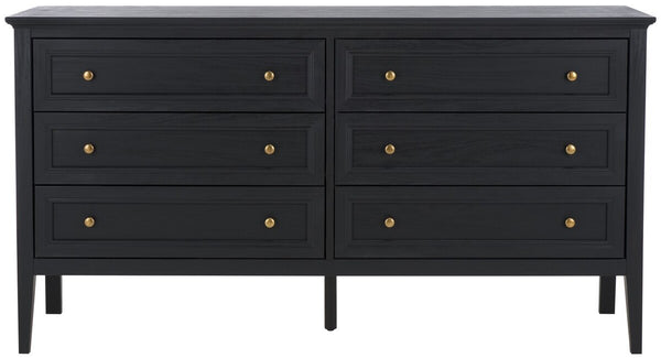 Safavieh Sondra 6 Drawer Dresser Black / Gold  63" x 18.5" x 33.4"