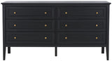 Safavieh Sondra 6 Drawer Dresser Black / Gold  63" x 18.5" x 33.4"