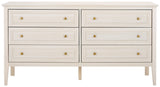 Safavieh Sondra 6 Drawer Dresser White / Gold 63" x 18.5" x 33.4"