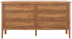 Safavieh Sondra 6 Drawer Dresser Oak / Gold 63" x 18.5" x 33.4"