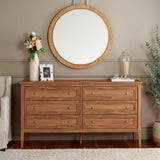 Safavieh Sondra 6 Drawer Dresser Oak / Gold 63" x 18.5" x 33.4"