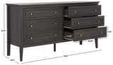 Safavieh Sondra 6 Drawer Dresser Distressed Black / Gold 63" x 18.5" x 33.4"