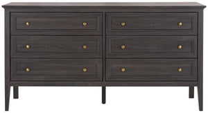 Safavieh Sondra 6 Drawer Dresser Distressed Black / Gold 63" x 18.5" x 33.4"