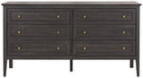 Safavieh Sondra 6 Drawer Dresser Distressed Black / Gold 63" x 18.5" x 33.4"