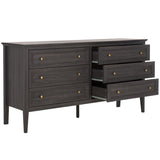 Safavieh Sondra 6 Drawer Dresser Distressed Black / Gold 63" x 18.5" x 33.4"