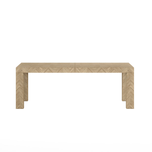 A.R.T. Furniture Garrison Rectangular Dining Table With Herringbone Pattern, Extends 86"-106", Seats 10 Comfortably Brown Parawood Solids With Ash Embossing,White Oak Veneers 322220-1302