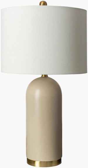 Surya Darius Elegant 27" Ceramic Accent Table Lamp With White Linen Shade - Perfect For Any Decor Style! Body, Beige,Base, Gold,Shade, White,Finial, Metallic ,Nickel,Harp, Metallic ,Nickel,Cord, Translucent Ceramic,Iron,Linen,Polyester,Iron Dru-001