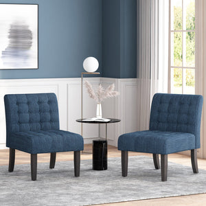English Elm Accent Slipper Chairs Set of Two Button Tufted Plush Upholstered Living Room Pair 70752.00NBLU