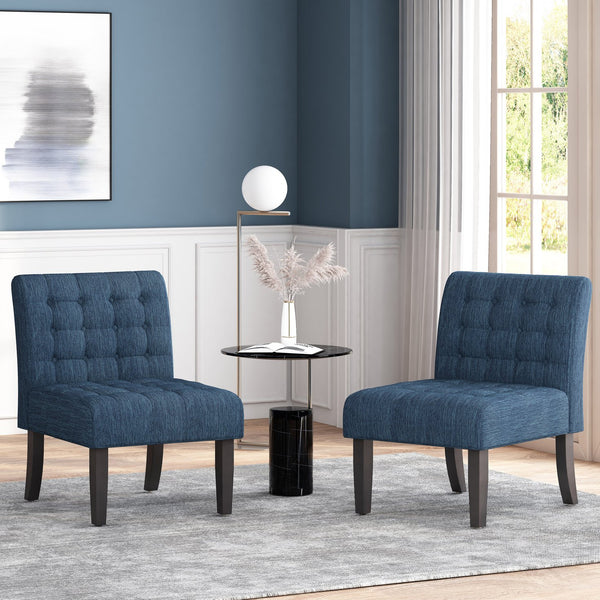 English Elm Accent Slipper Chairs Set of Two Button Tufted Plush Upholstered Living Room Pair 70752.00NBLU